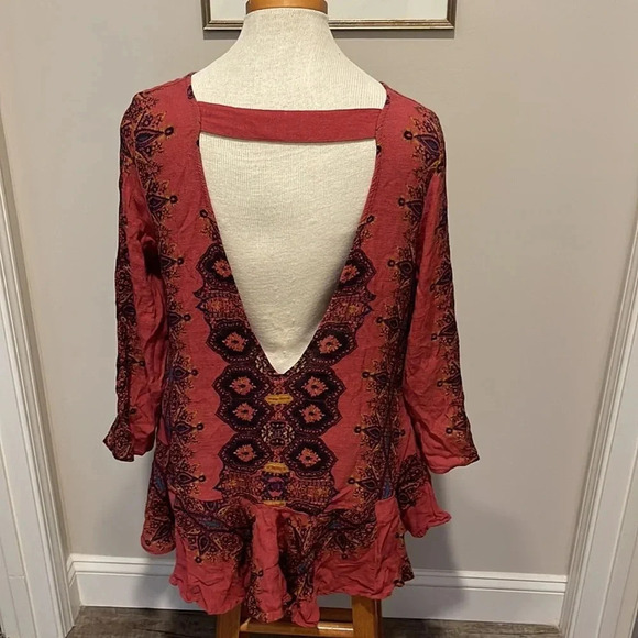 Free People - Open Back Tunic Dress With Pockets - Red - Size Large - Picture 5 of 9